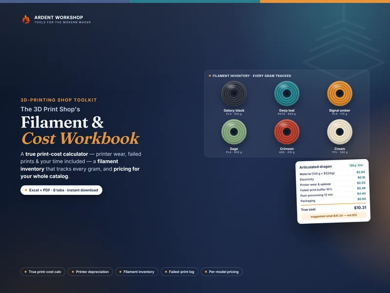 3D-Printing Shop's Filament & Print-Cost Workbook — True Print Costs, Printer Depreciation, Filament Inventory & Pricing