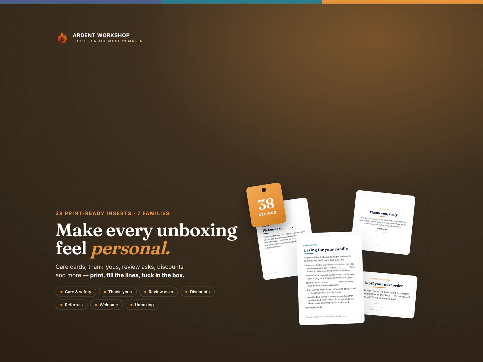 Maker's Care Cards & Packaging Inserts Pack — 38 print-ready inserts