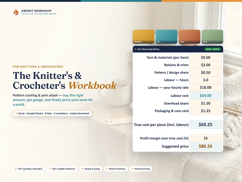 The Knitter's & Crocheter's Workbook — pricing, yarn quantity & gauge calculators, a stash inventory & project log