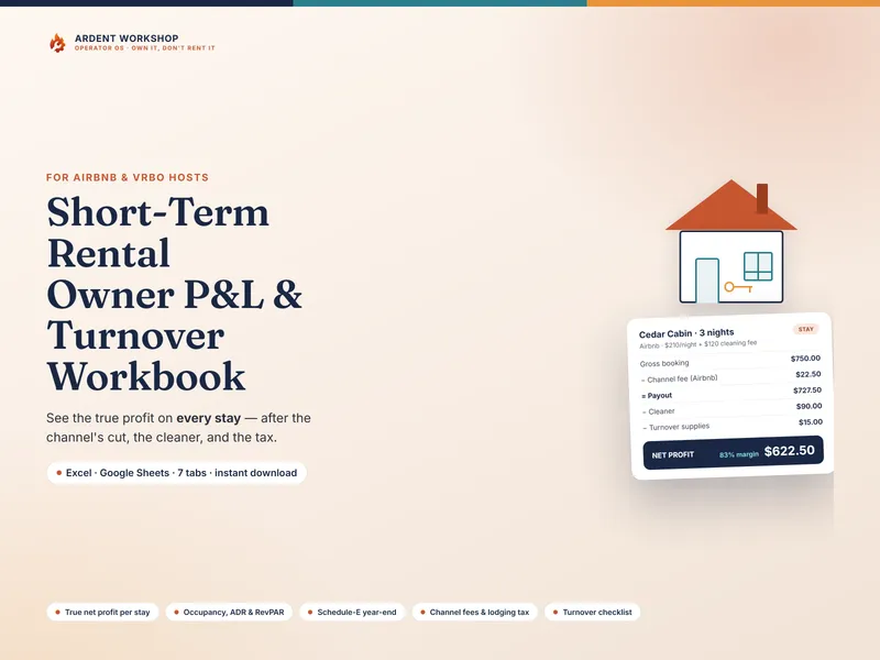 Short-Term Rental Owner P&L & Turnover Workbook — net the true profit per Airbnb and Vrbo stay for Excel and Google Sheets