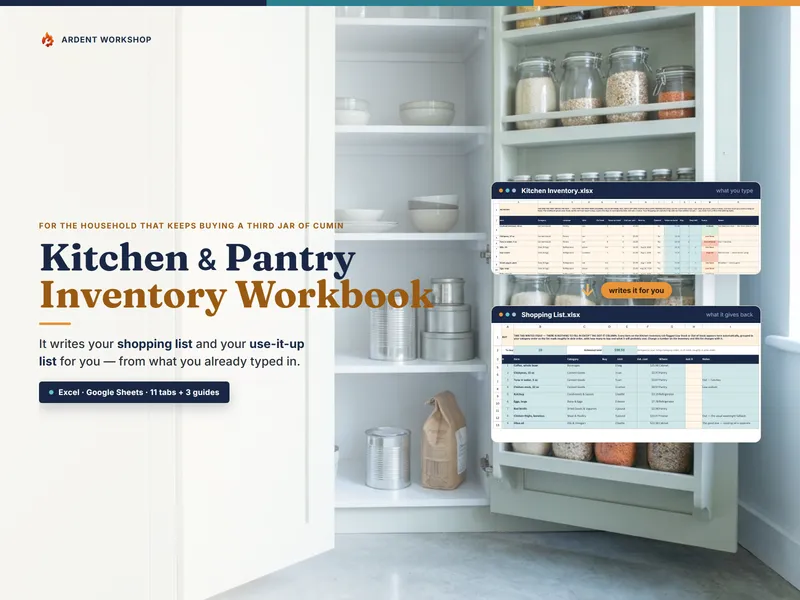 Kitchen & Pantry Inventory Workbook - a pantry inventory spreadsheet that writes your shopping list