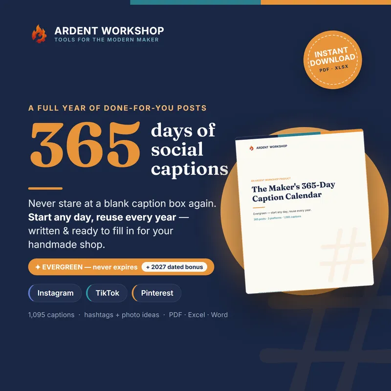 Maker's 365-day Social Media Caption Calendar — Evergreen Caption Calendar