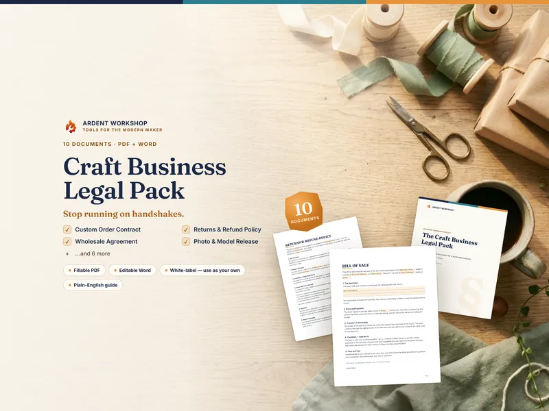 Craft Business Legal Pack — stop running on handshakes: 10 editable legal documents for makers