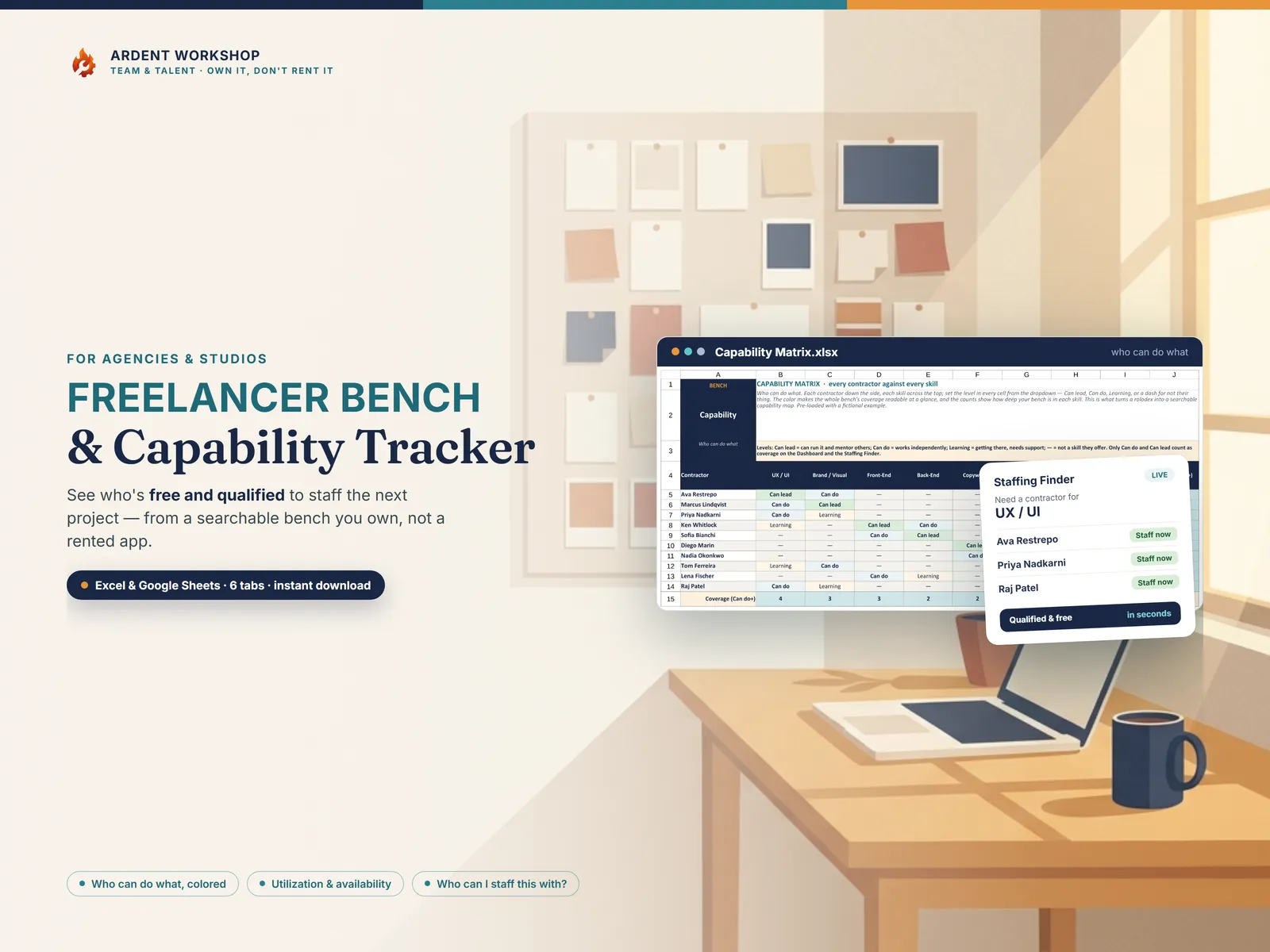 Contractor & Freelancer Bench & Capability Tracker — see who's free and qualified to staff the next project
