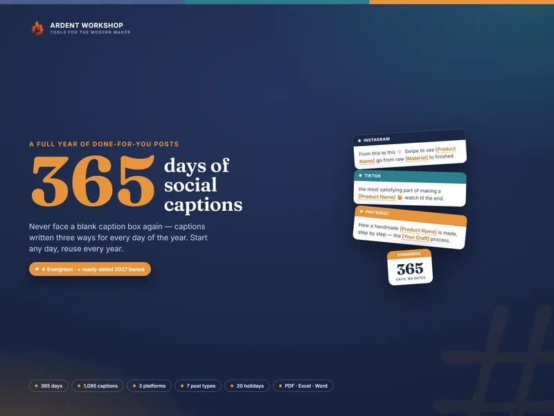 Maker's 365-day Social Media Caption Calendar — Evergreen Caption Calendar