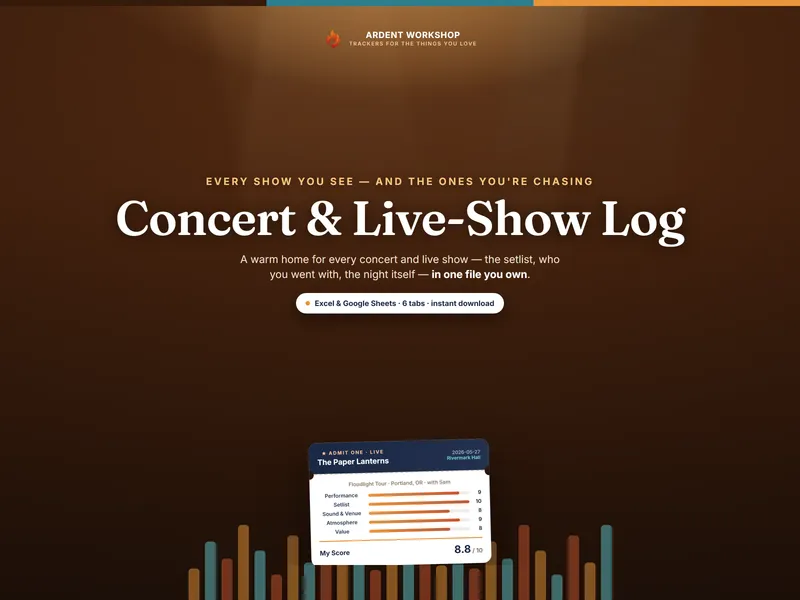 Concert & Live-Show Log — track every concert, setlist, wishlist and spending in one Excel & Google Sheets workbook