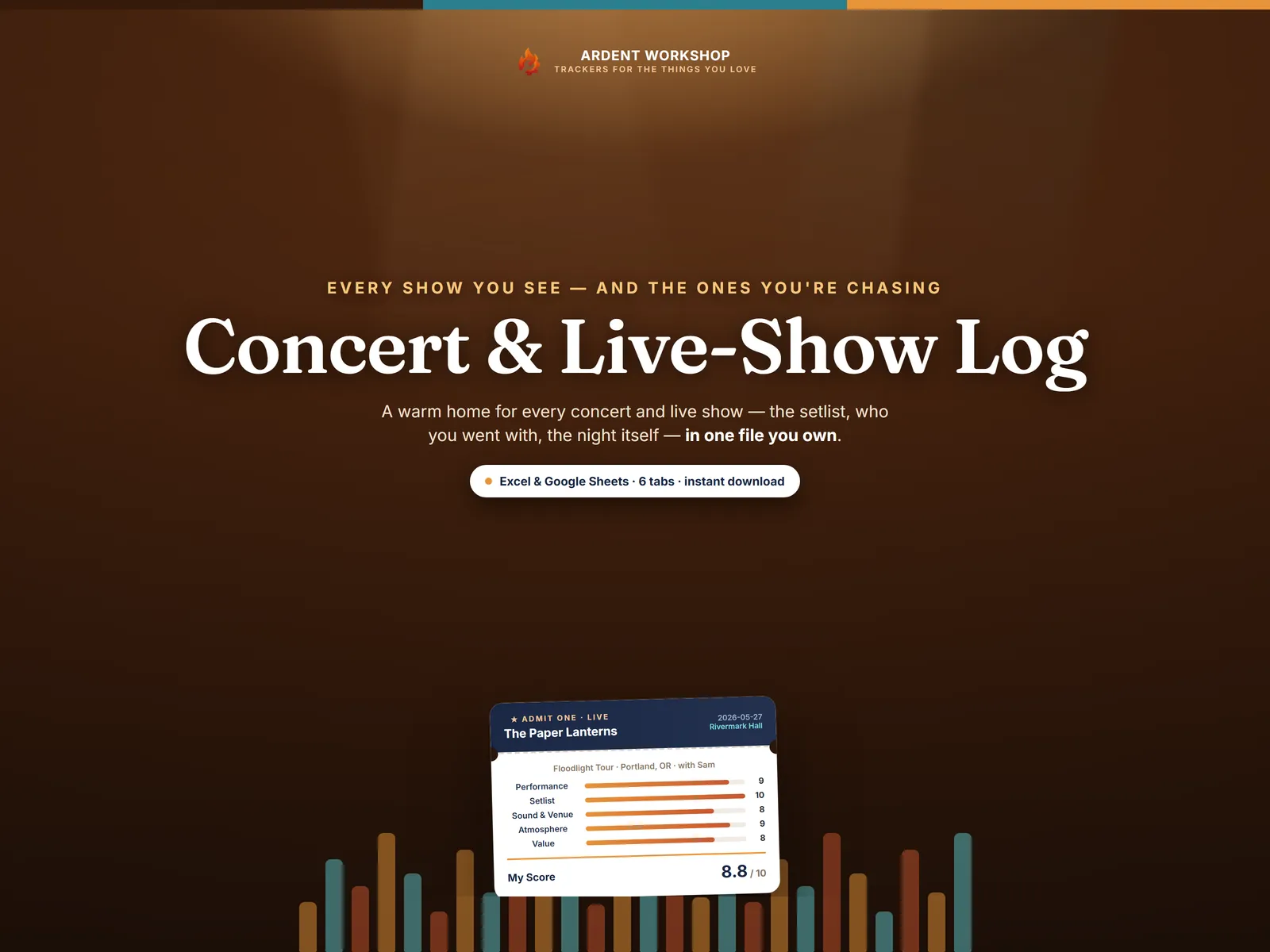 Concert & Live-Show Log — track every concert, setlist, wishlist and spending in one Excel & Google Sheets workbook
