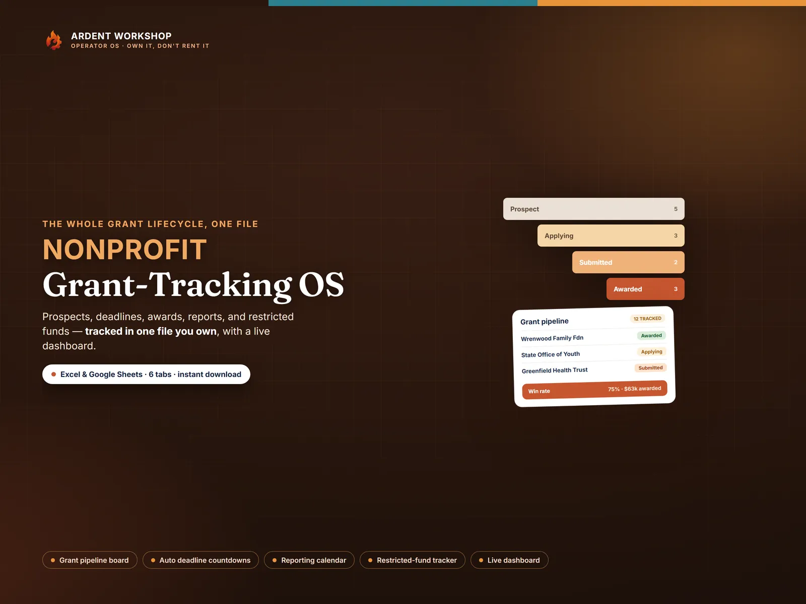Nonprofit Grant-Tracking OS — run the whole grant lifecycle, prospects to awards, from one owned file