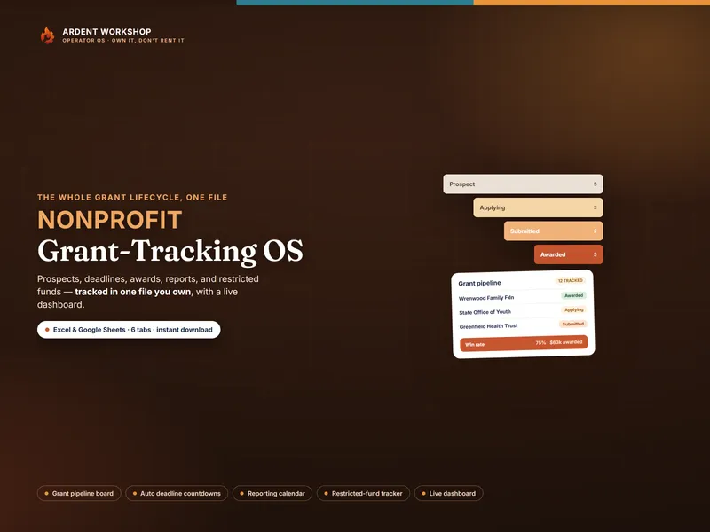 Nonprofit Grant-Tracking OS — run the whole grant lifecycle, prospects to awards, from one owned file