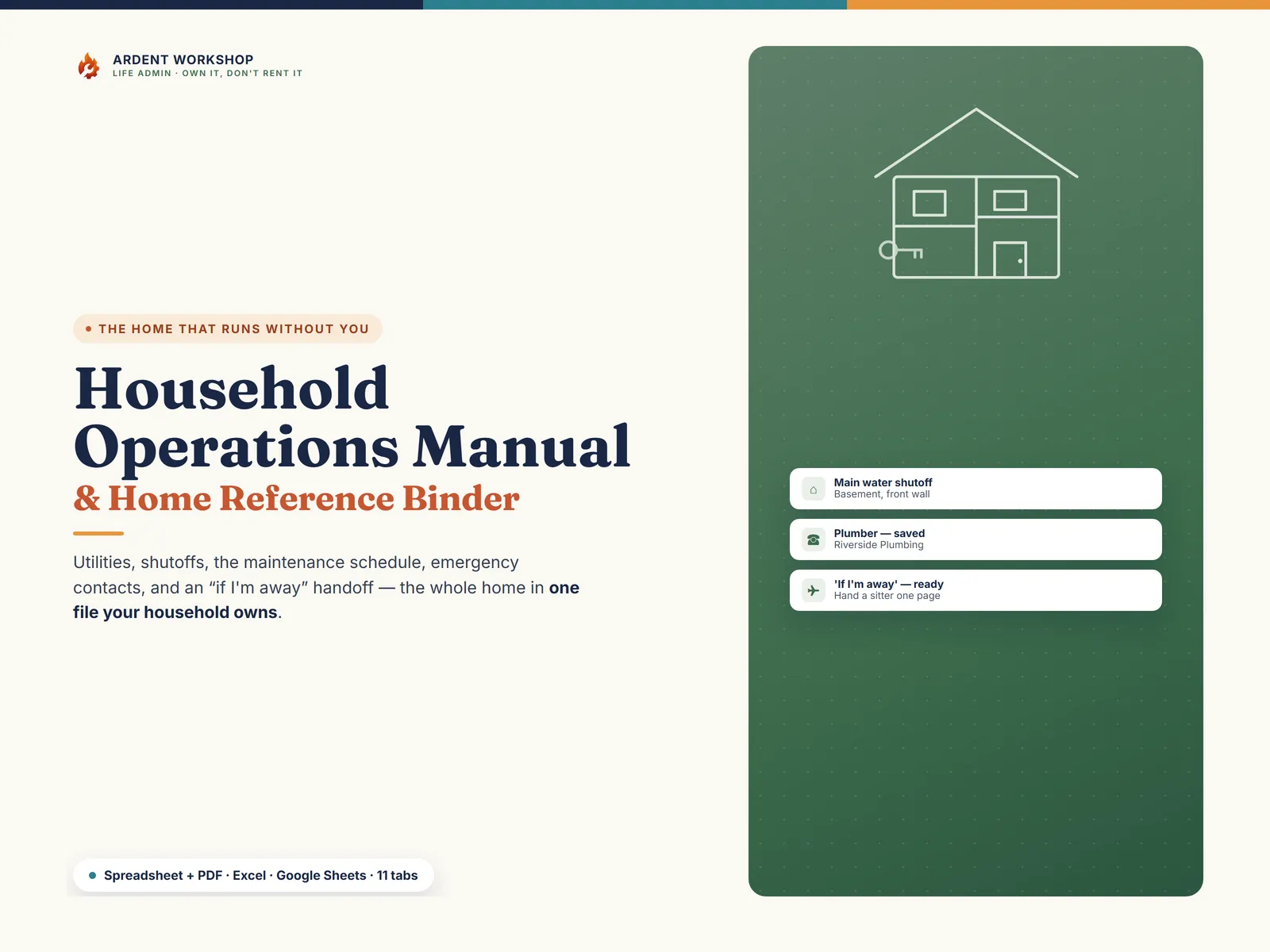 Household Operations Manual & Home Reference Binder — run your whole home from one file in Excel and Google Sheets