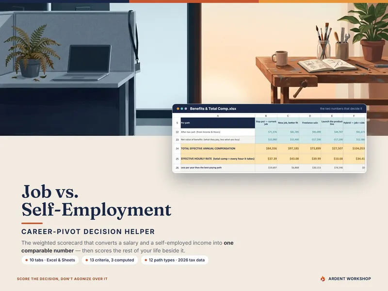 Career-Pivot Decision Helper — a weighted scorecard that ranks staying in your job against going self-employed