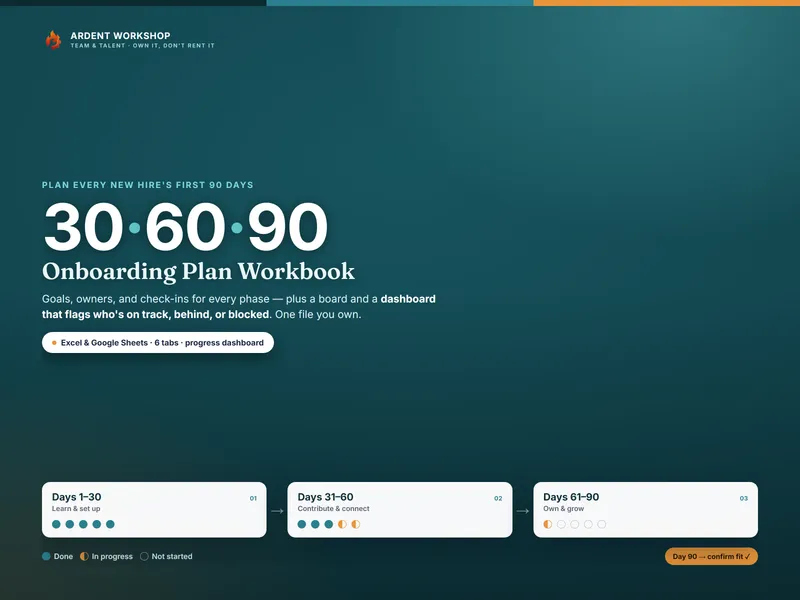 30-60-90 Onboarding Plan Workbook for Excel and Google Sheets — plan every new hire's first 90 days
