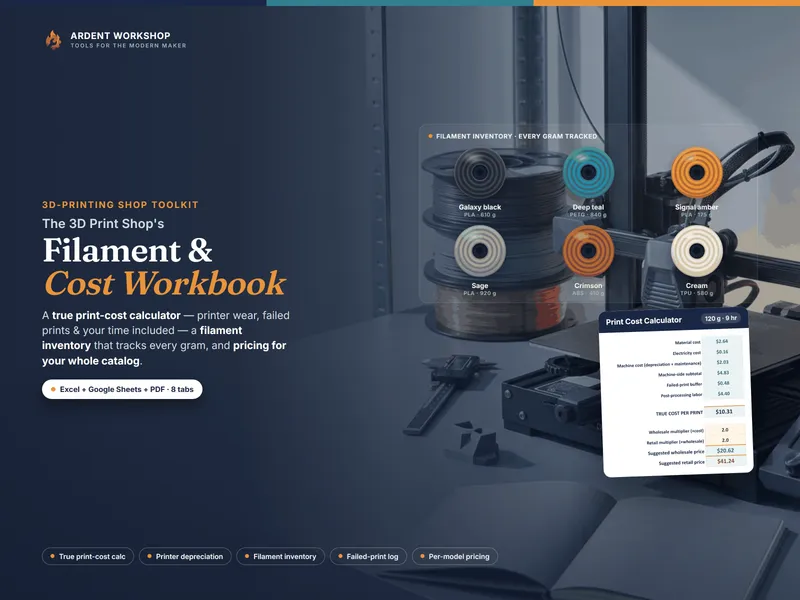 3D-Printing Shop's Filament & Print-Cost Workbook — True Print Costs, Printer Depreciation, Filament Inventory & Pricing