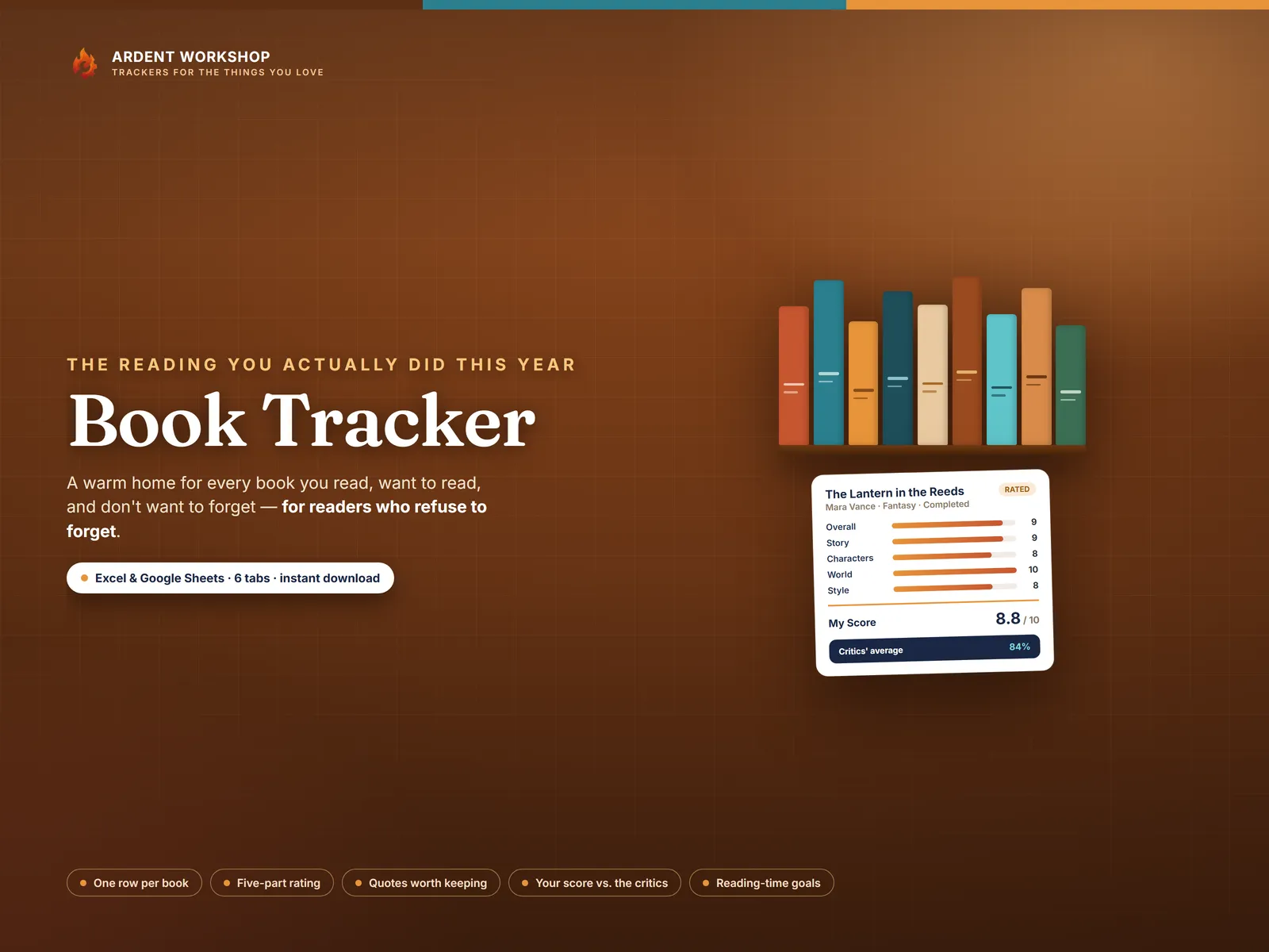 Book Tracker — a reading log, journal, and ratings spreadsheet for Excel and Google Sheets