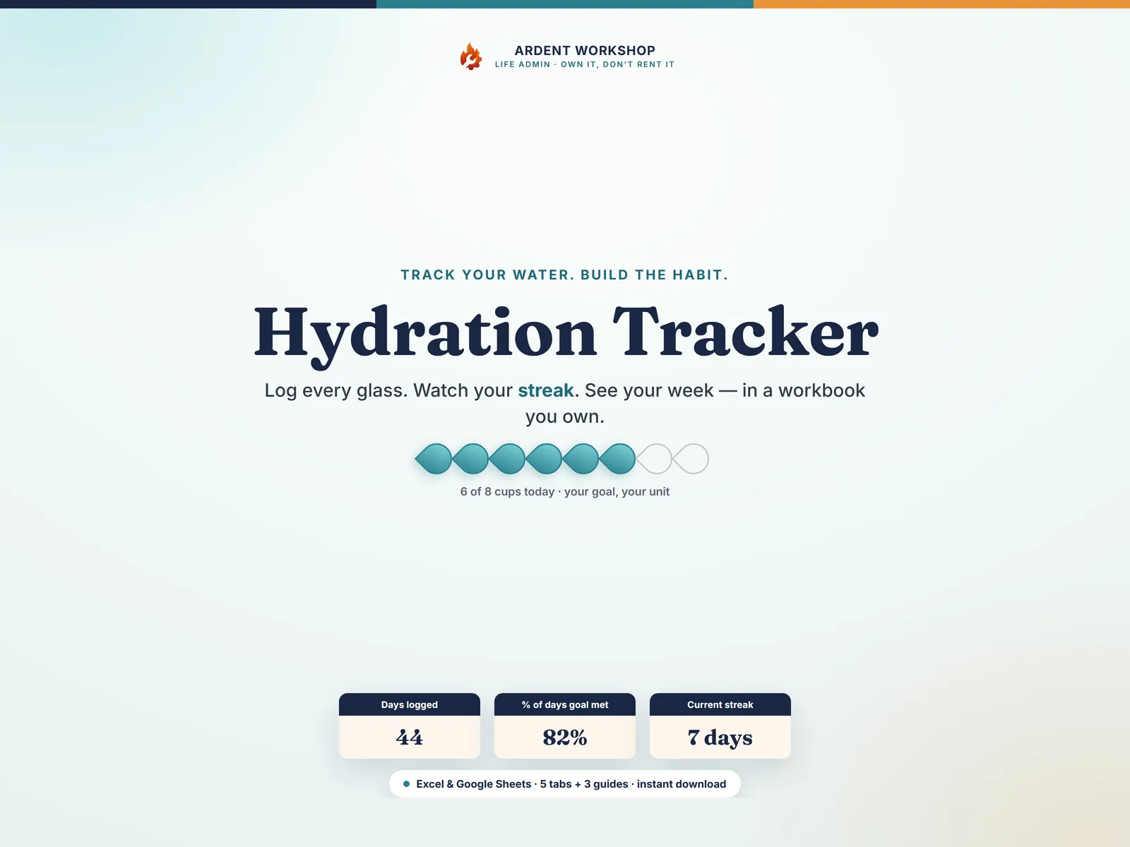 Hydration Tracker for Excel & Google Sheets — log every glass, watch your streak