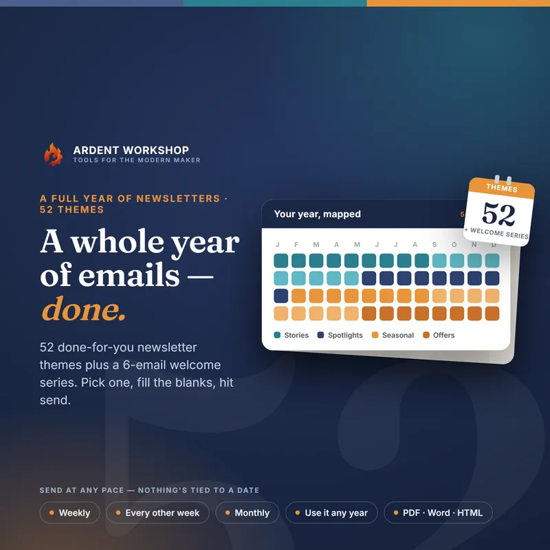 Maker's Newsletter Year — 52 Newsletter Templates + Welcome Sequence