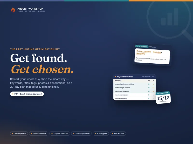 Etsy Listing Optimization Kit — Keywords, Titles, Tags, Photos & a 30-Day Plan