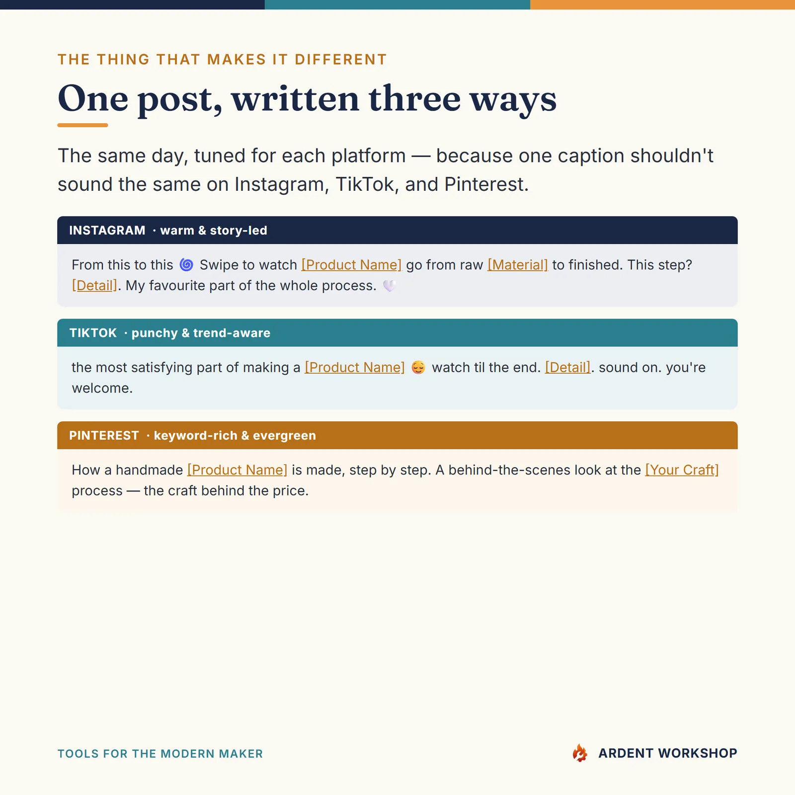 Maker's 365-day Social Media Caption Calendar — 3 Platforms