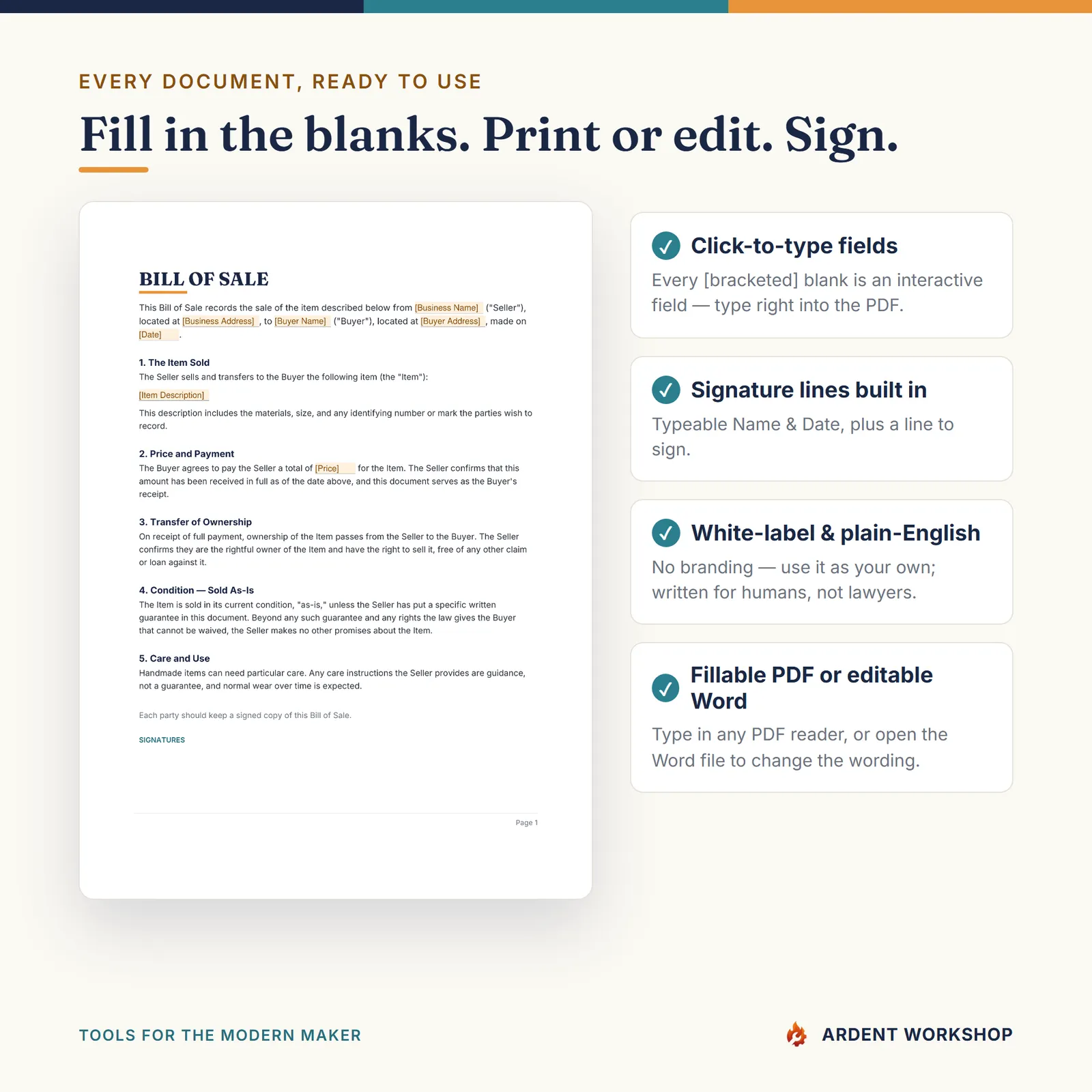 Craft Business Legal Pack — Fill in the Blanks