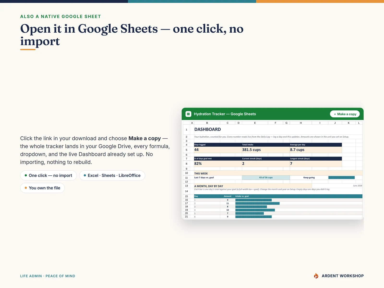 Open the Hydration Tracker in Google Sheets in one click — no import needed