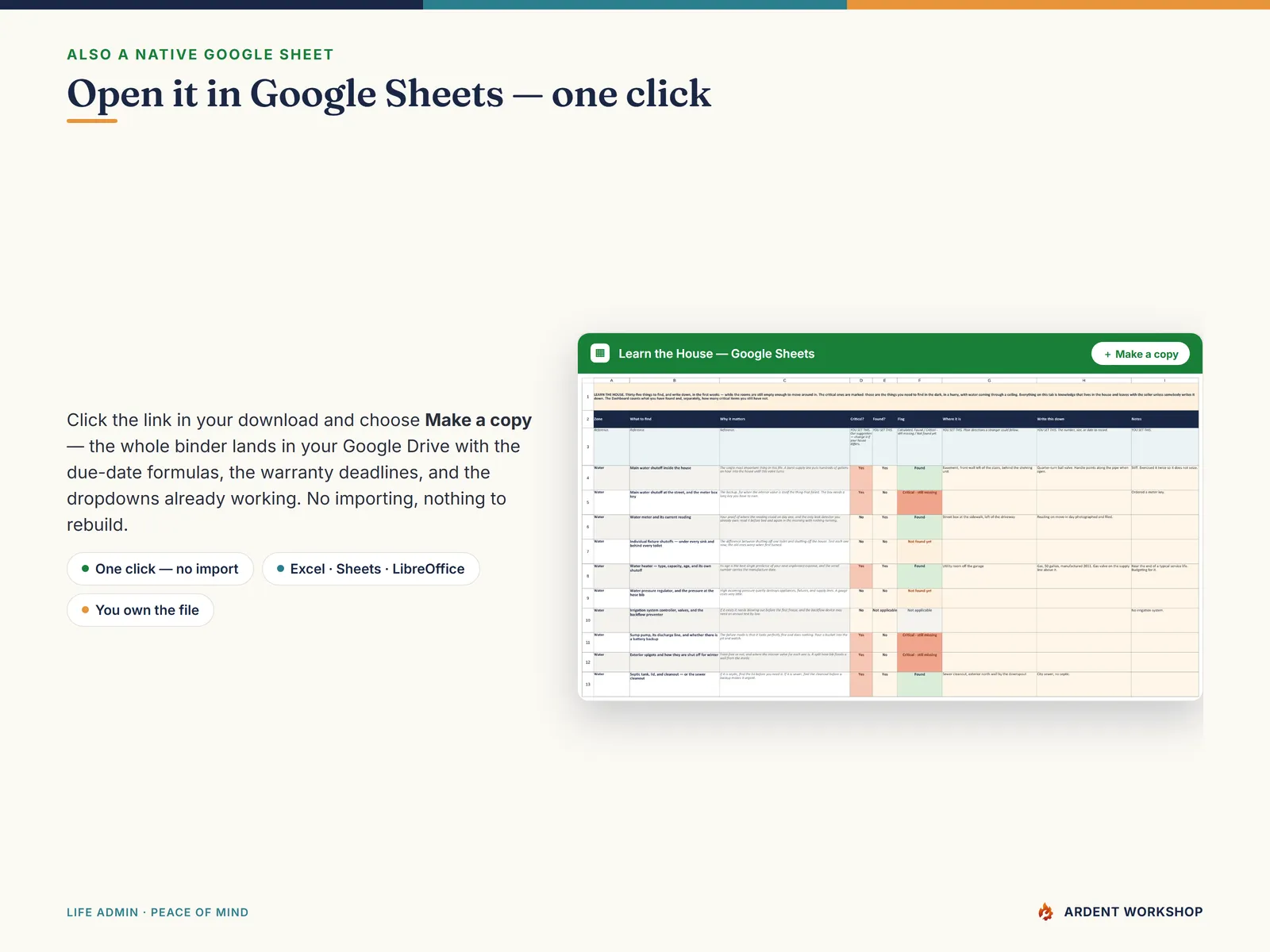 Open the New-Homeowner Setup Binder in Google Sheets with one click — a native copy, no import needed