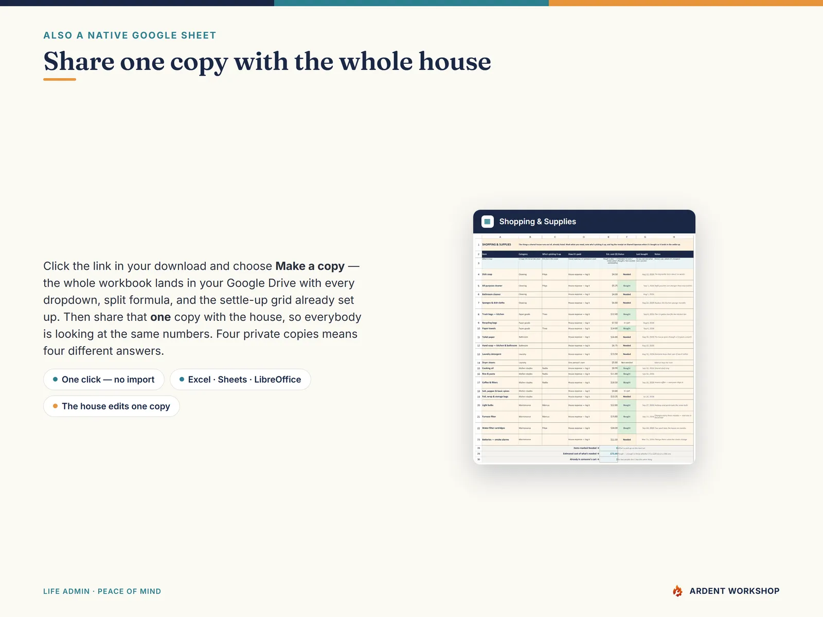 Also a native Google Sheet — open the included link, click Make a copy, and share one copy with the whole house