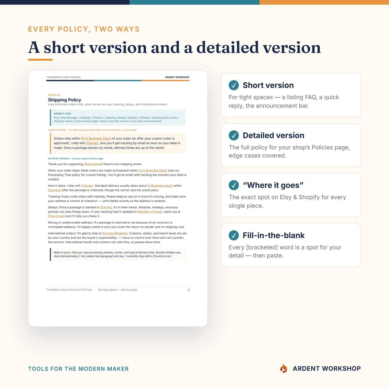 Maker's Shop Policies & FAQ Pack — Short and Detailed Versions