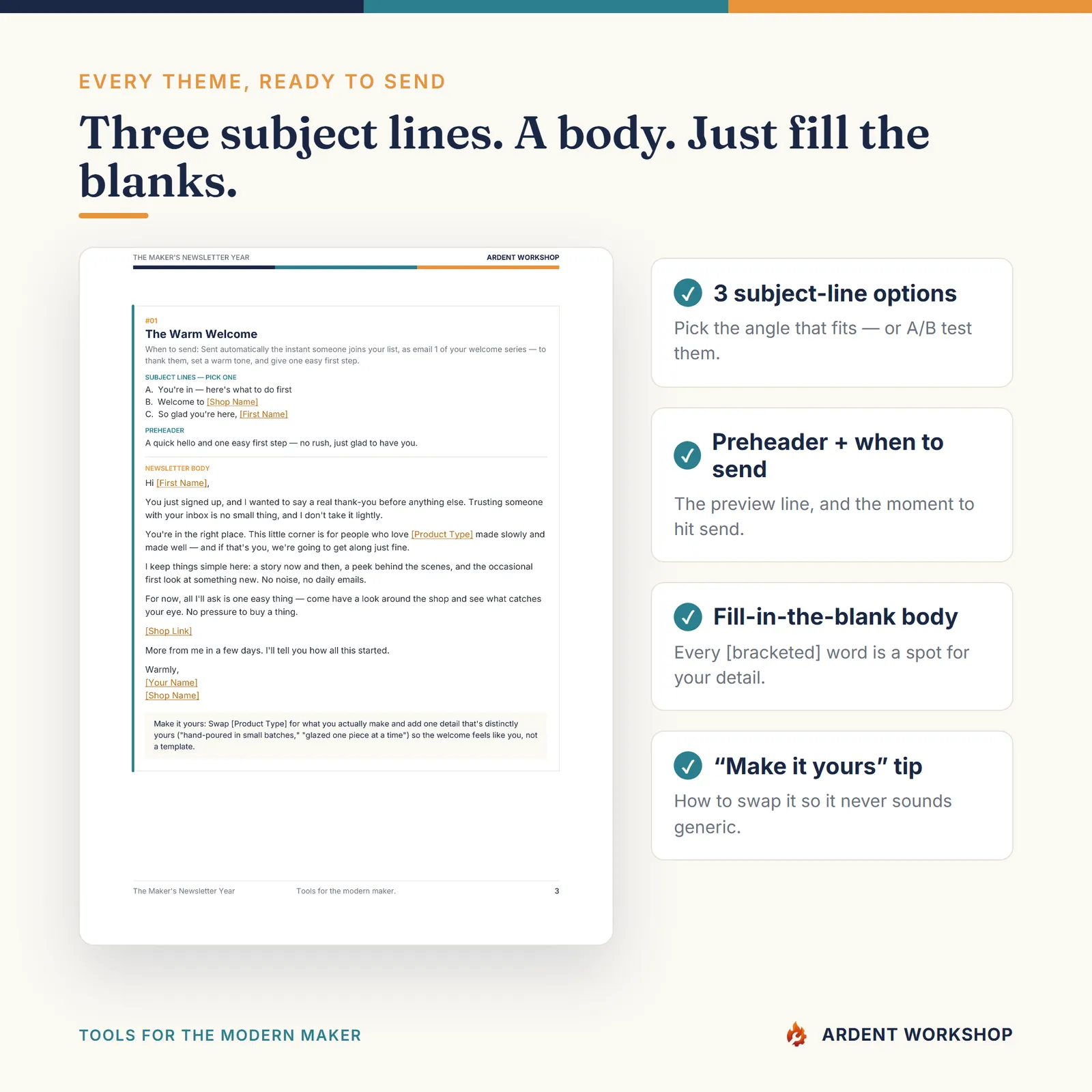 Maker's Newsletter Year — Three subject lines