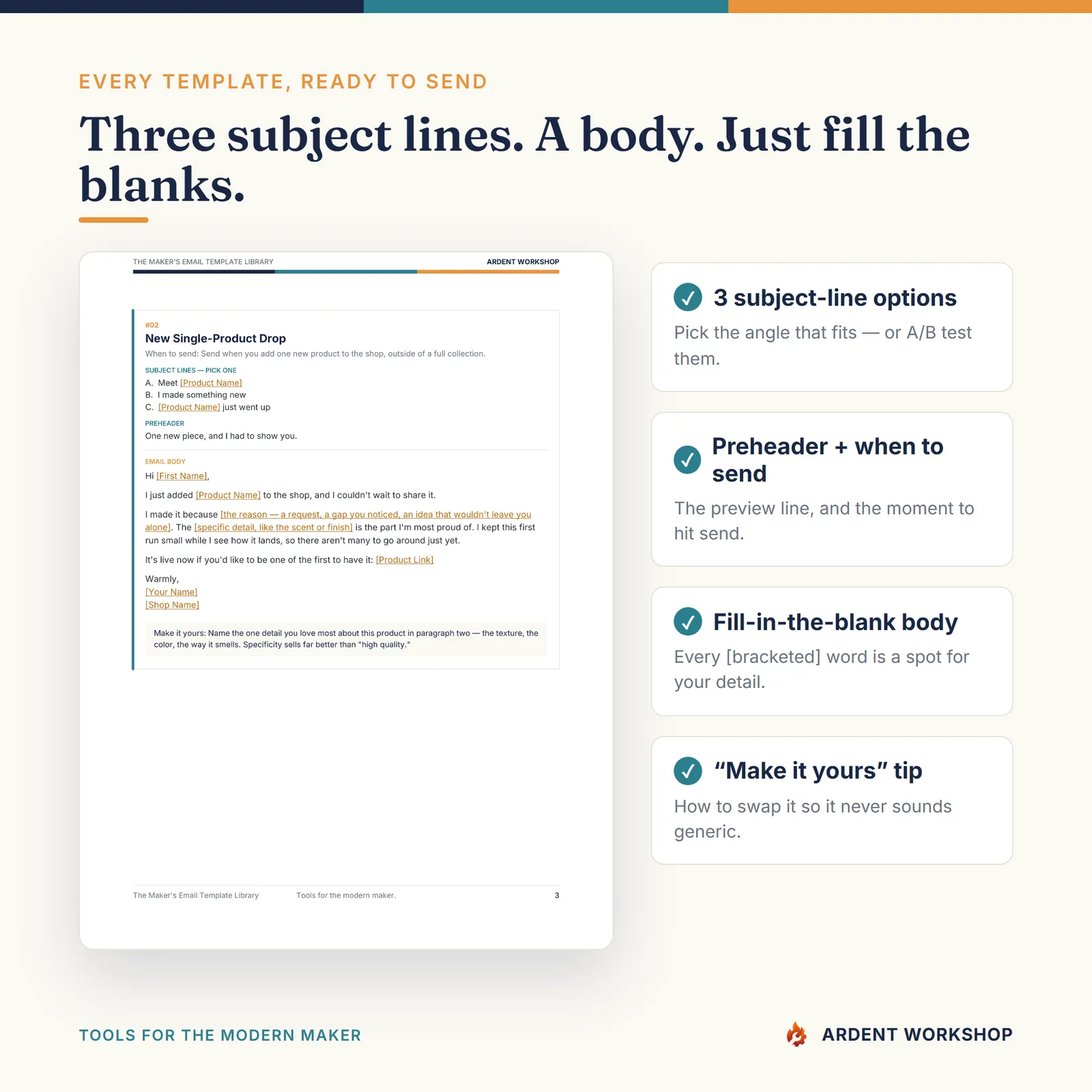 The Maker's Email Template Library — 3 subject lines