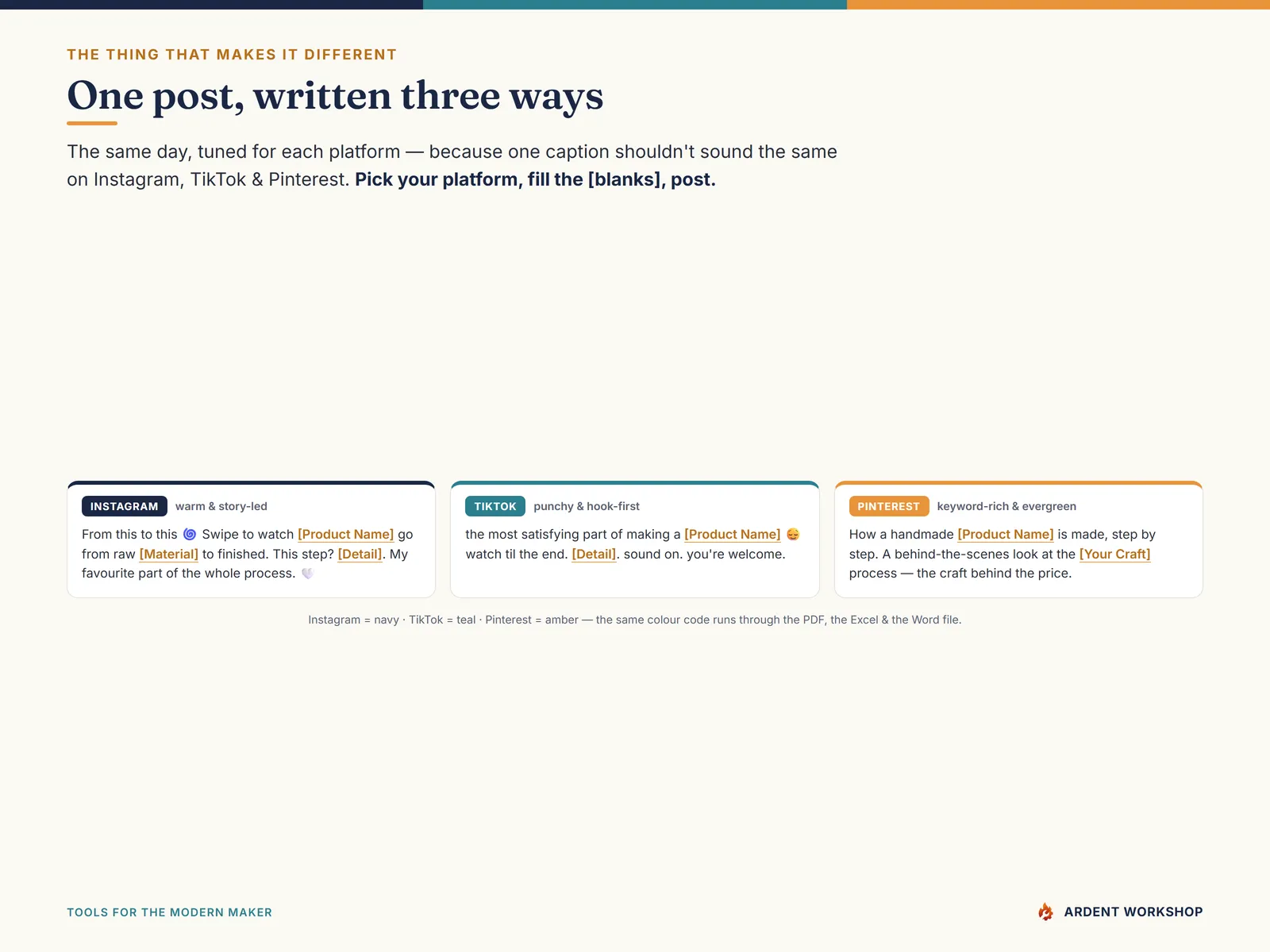 Maker's 365-day Social Media Caption Calendar — One post, written three ways