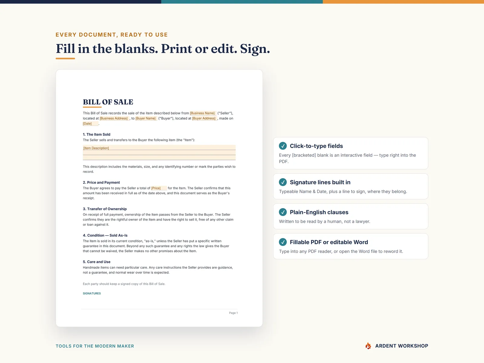 Craft Business Legal Pack — fill in the blanks, print or edit, sign: a real document with click-to-type fields
