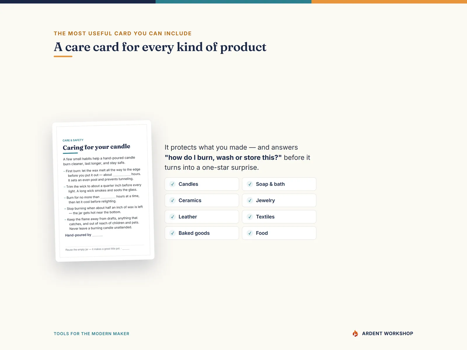 Maker's Care Cards & Packaging Inserts Pack — A care card for every kind of product