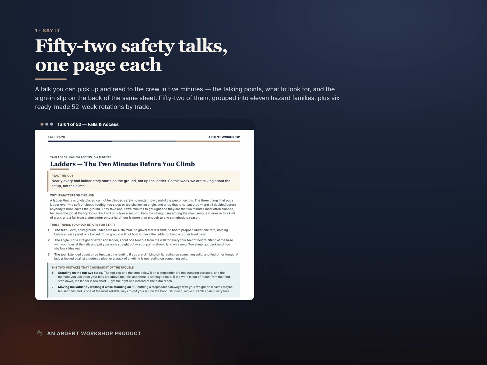 Weekly Toolbox-Talk & Safety-Meeting Script Library — a one-page ready-to-read safety talk from the 52-talk set