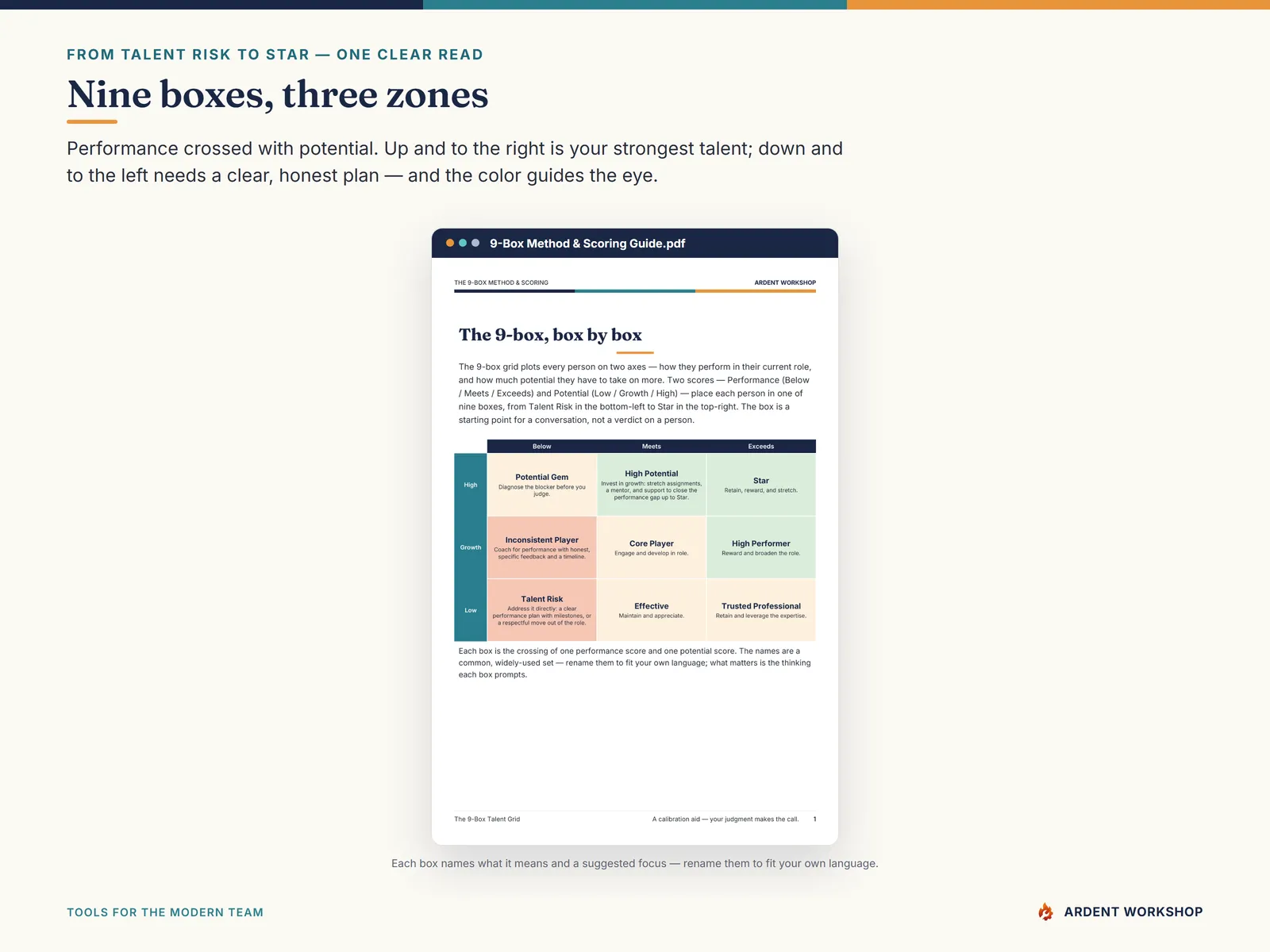The nine boxes and three zones, from Talent Risk to Star