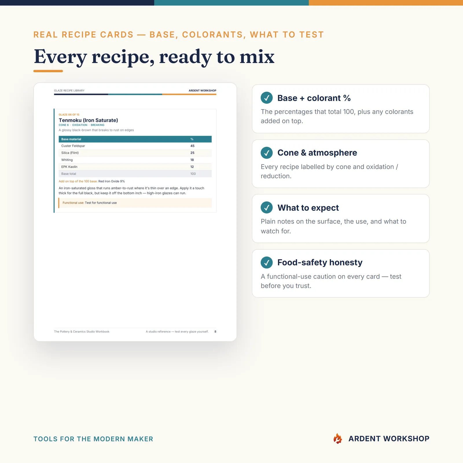 Pottery & Ceramics Studio Workbook — Recipe Cards
