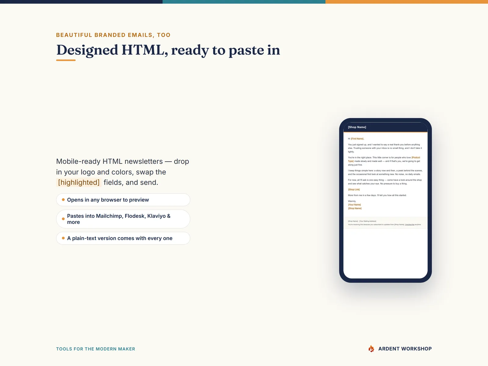 Maker's Newsletter Year — designed HTML newsletters, ready to paste in