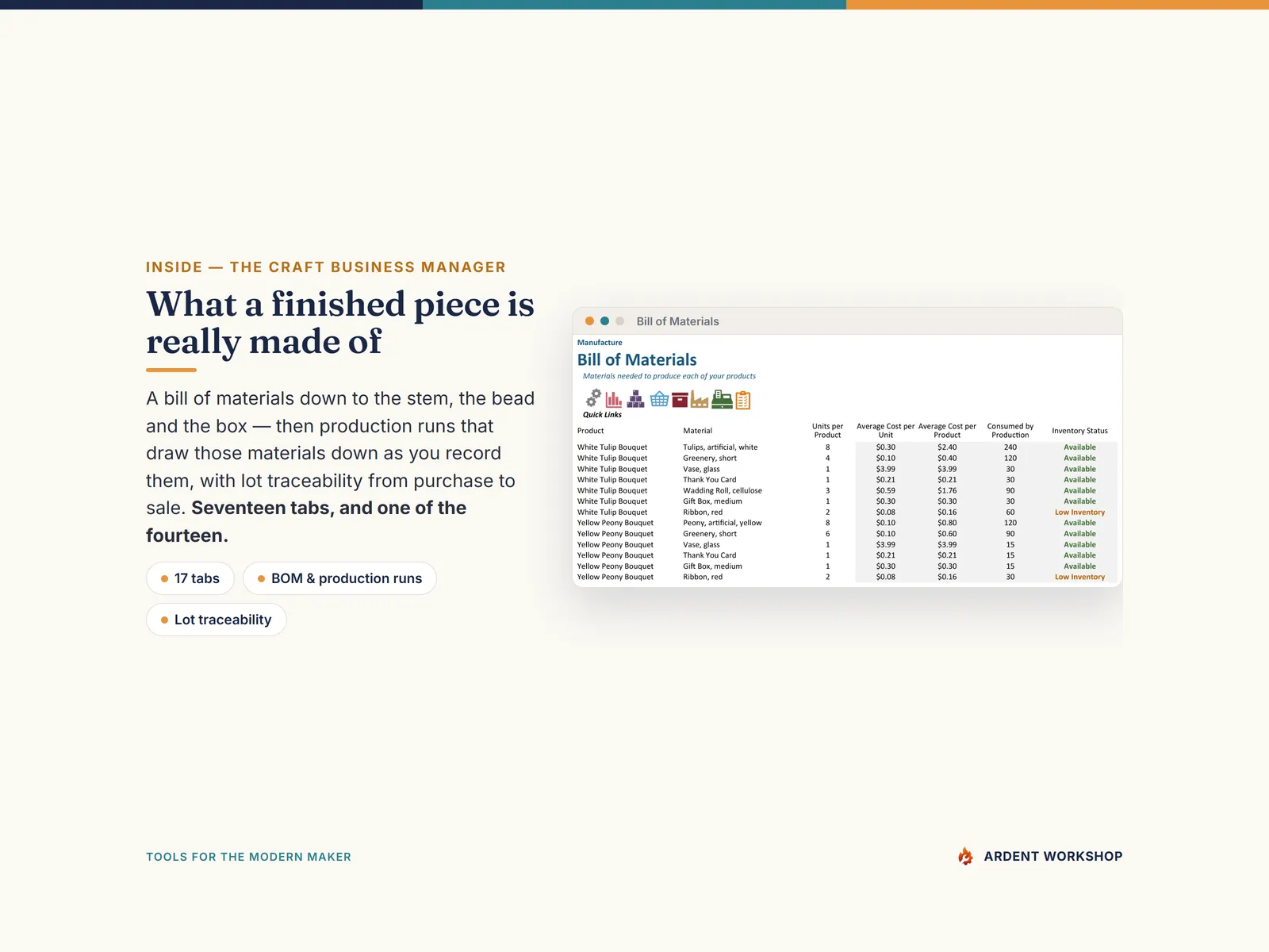 Inside the Craft Business Manager — a bill of materials for every finished piece