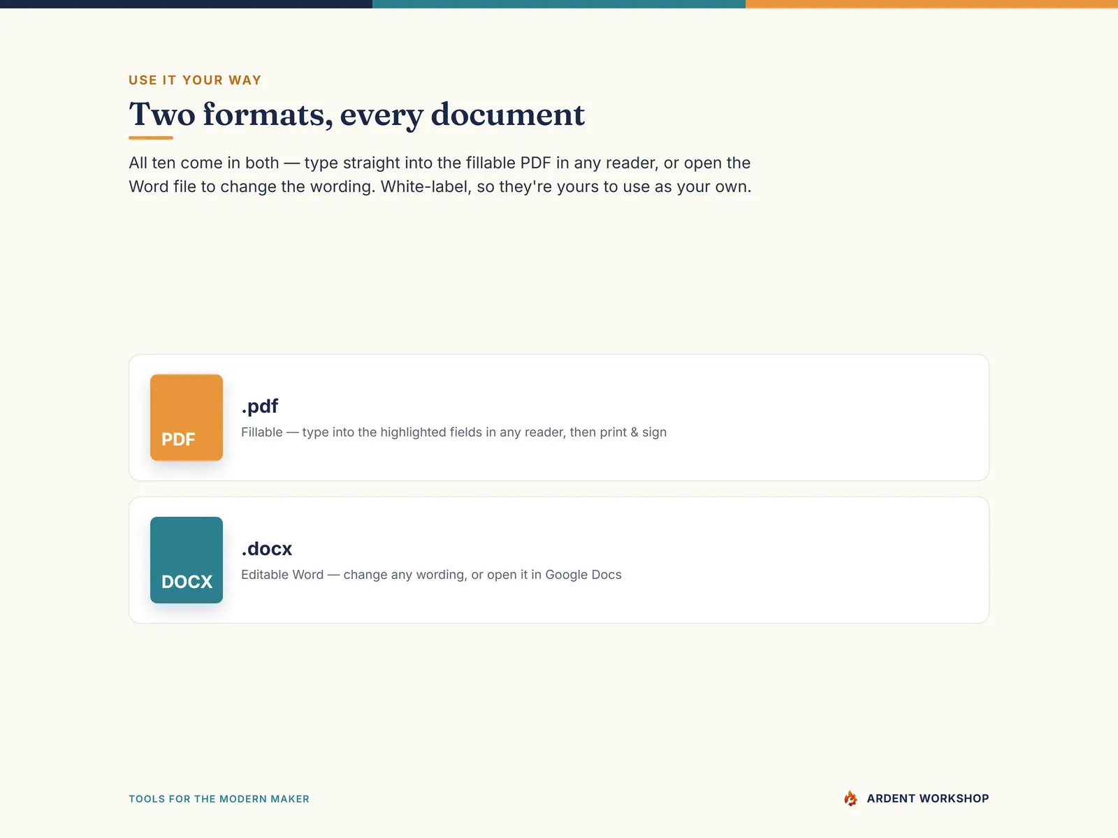 Craft Business Legal Pack — two formats: fillable PDF and editable Word