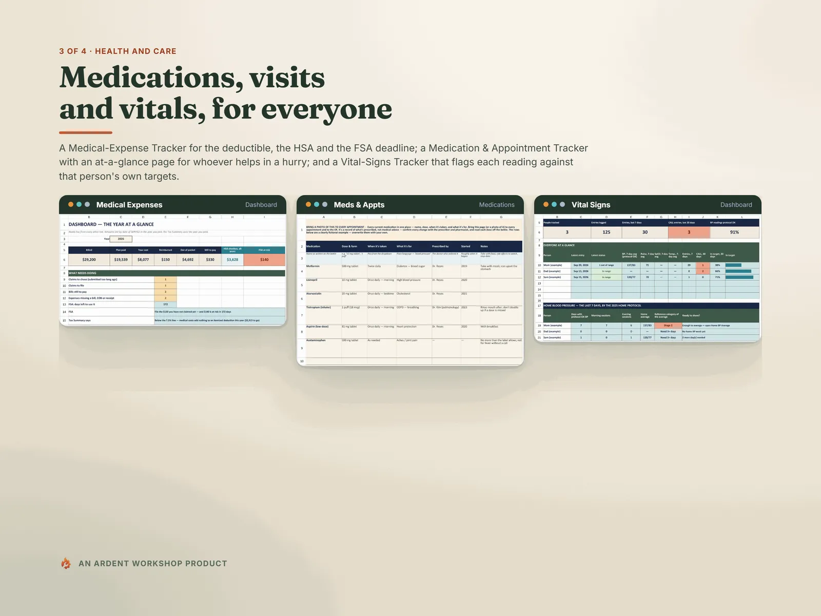 Health and care — the Medical-Expense Tracker, Medication & Appointment Tracker and Vital-Signs Tracker