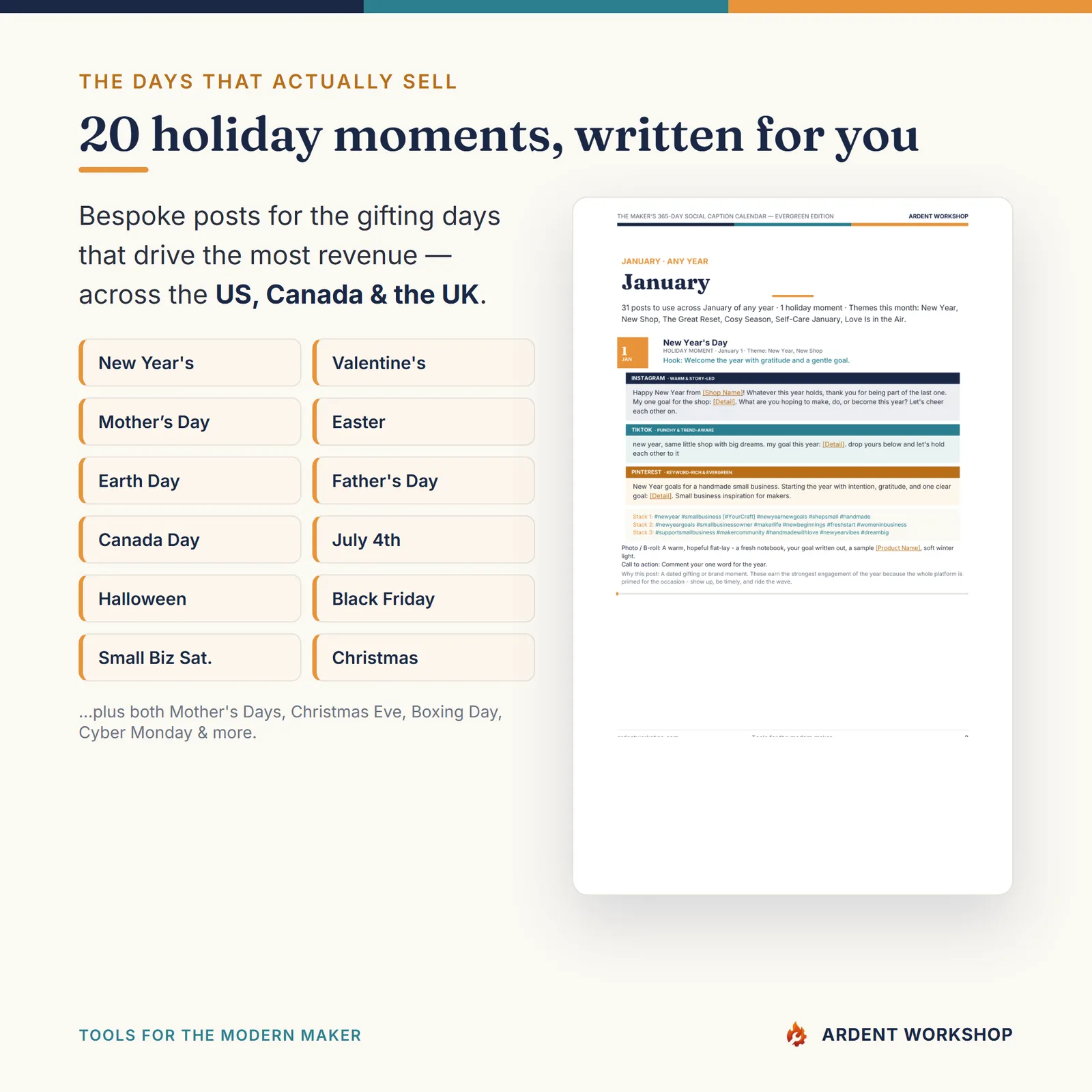 Maker's 365-day Social Media Caption Calendar — Holiday moments