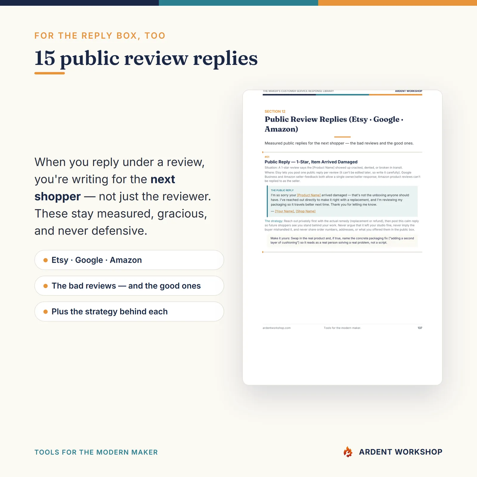 Maker's Customer Service Response Library — 15 public review replies
