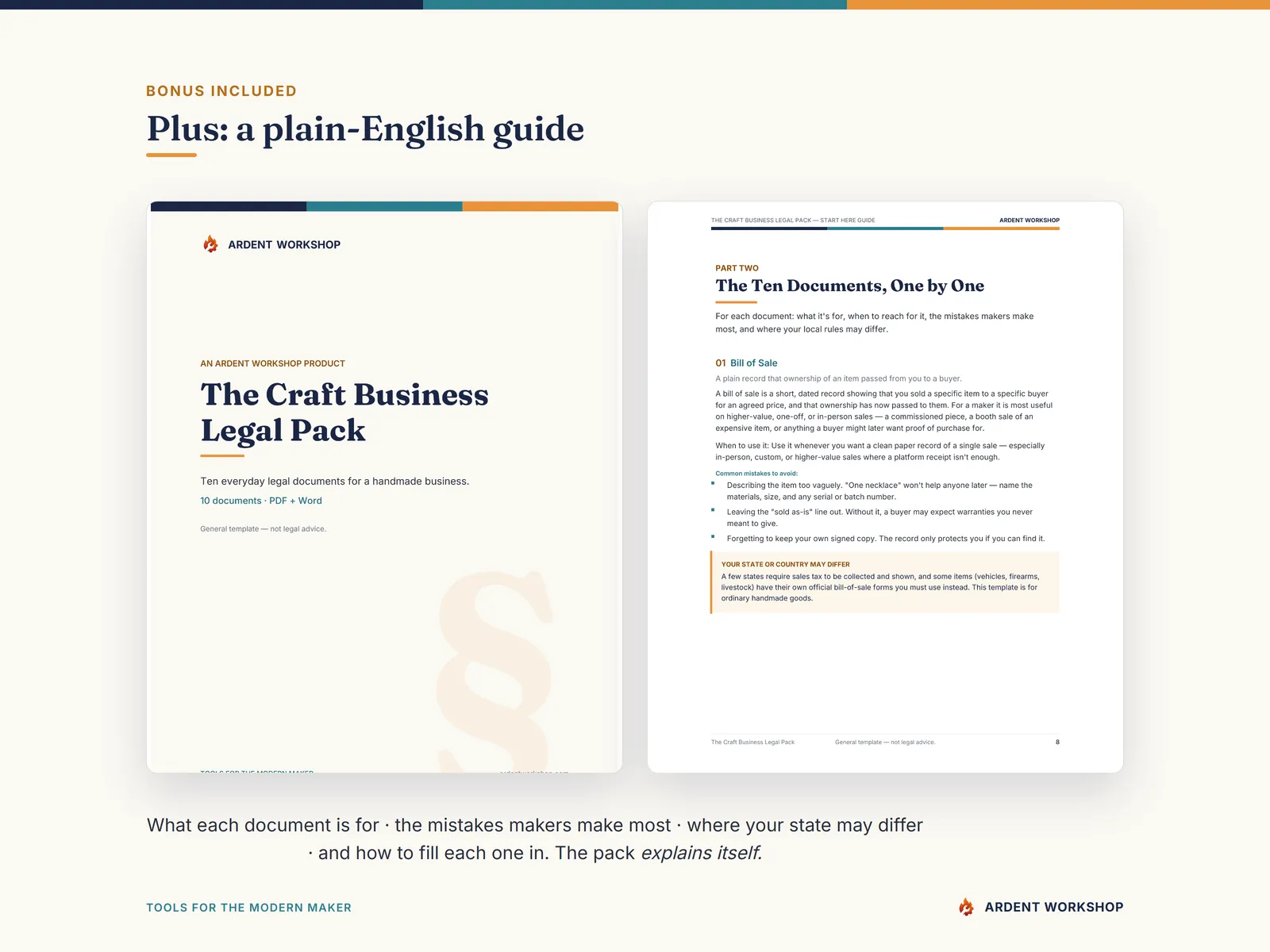 Craft Business Legal Pack — bonus plain-English guide cover and reference page