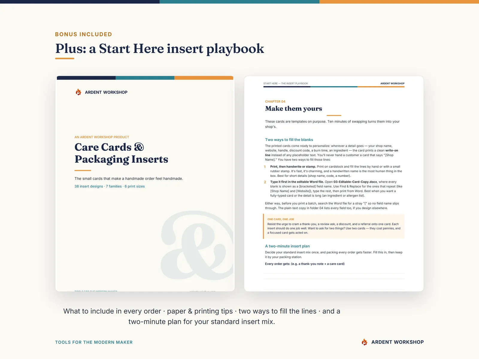 Maker's Care Cards & Packaging Inserts Pack — Start Here insert playbook