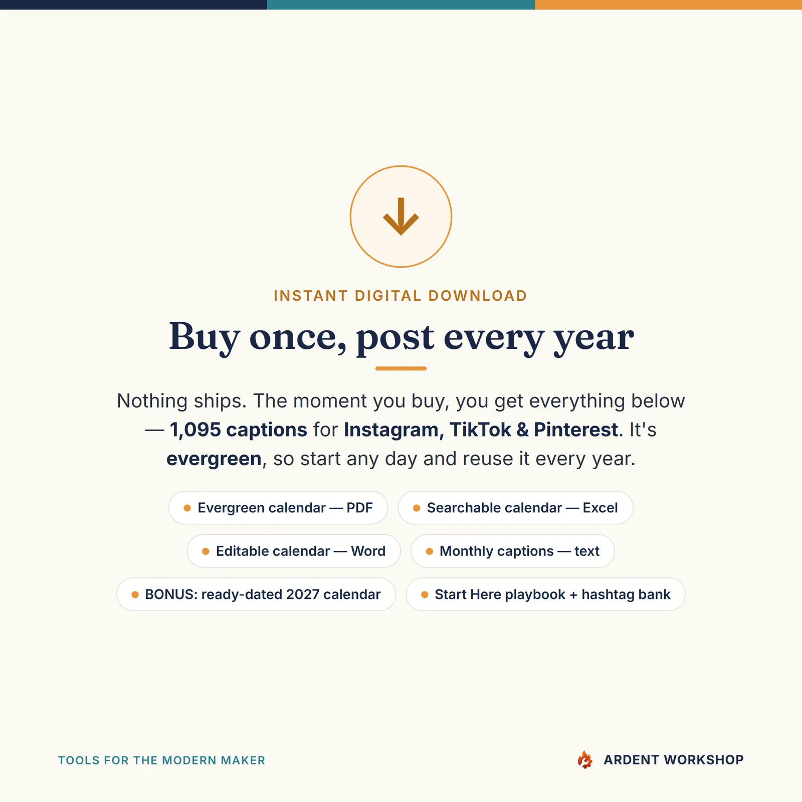 Maker's 365-day Social Media Caption Calendar — Instant download