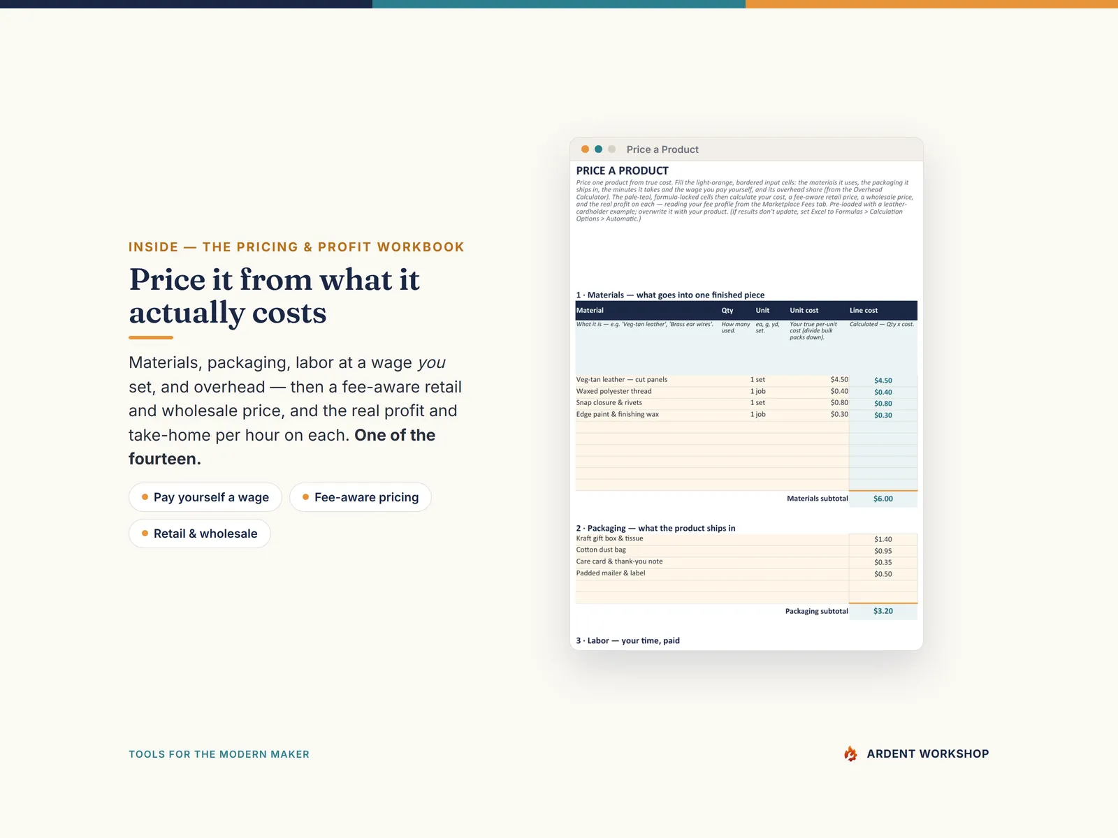 Inside the Pricing & Profit Workbook — price a product from what it really costs