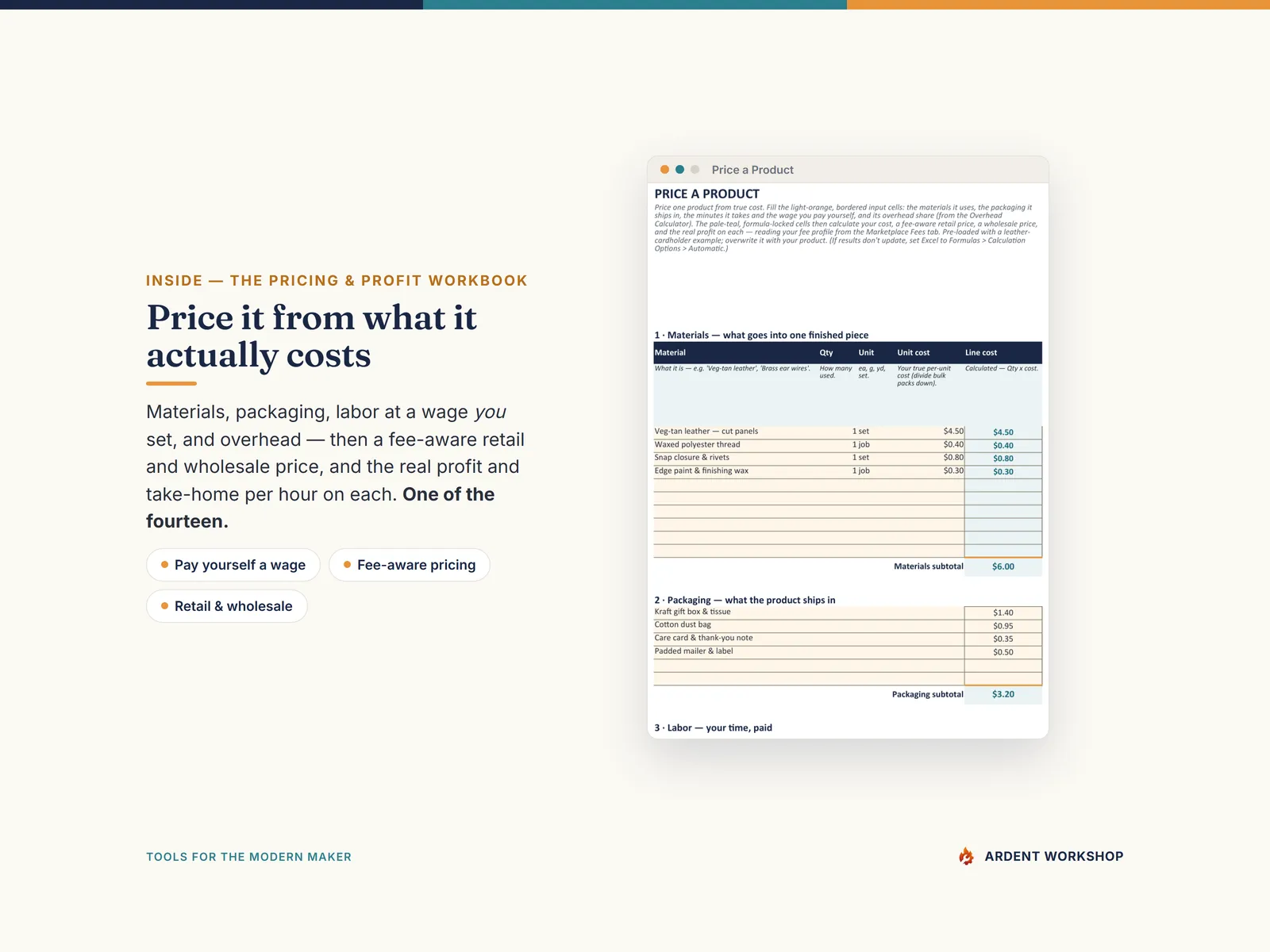 Inside the Pricing & Profit Workbook — price a product from what it really costs