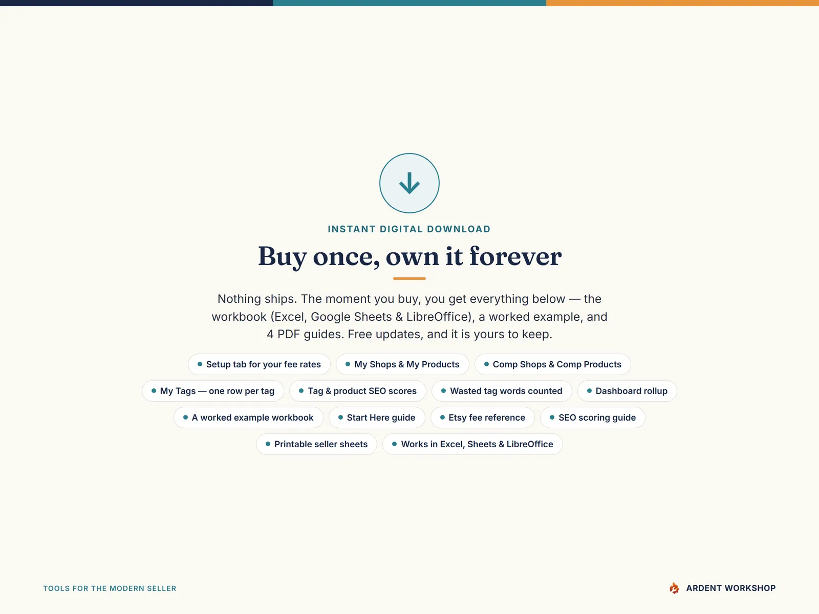 Etsy SEO Tool — an instant download you own: visible formulas, no subscription, free updates