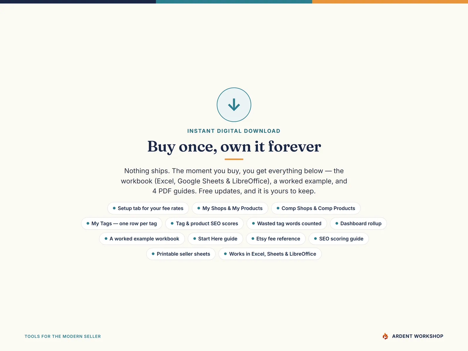 Etsy SEO Tool — an instant download you own: visible formulas, no subscription, free updates