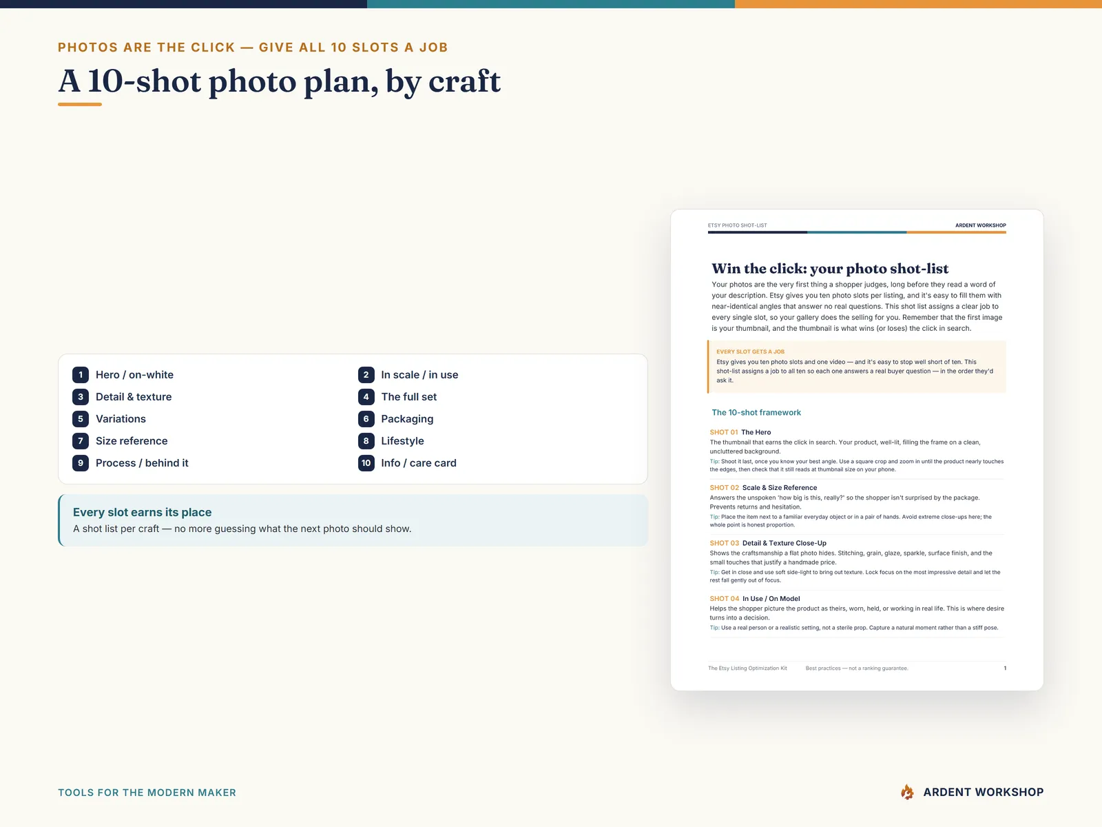 Etsy Listing Optimization Kit — the 10-shot photo plan, by craft