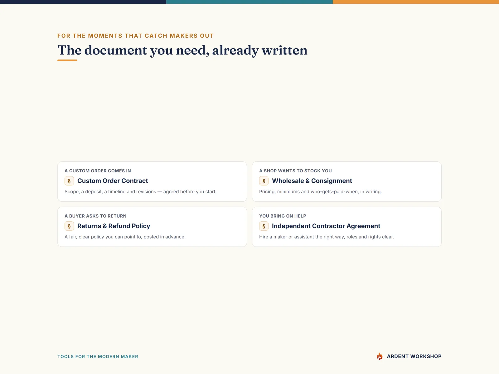 Craft Business Legal Pack — the document you need for custom orders, wholesale, returns and hiring, already written